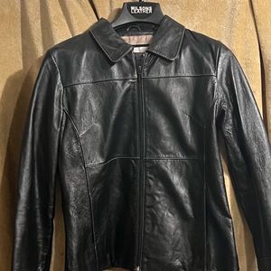 Wilsons leather cowhide jacket, black with contrast stitching